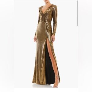Ieena For Mac Duggar Glamorous Gold Long Sleeve Evening Dress